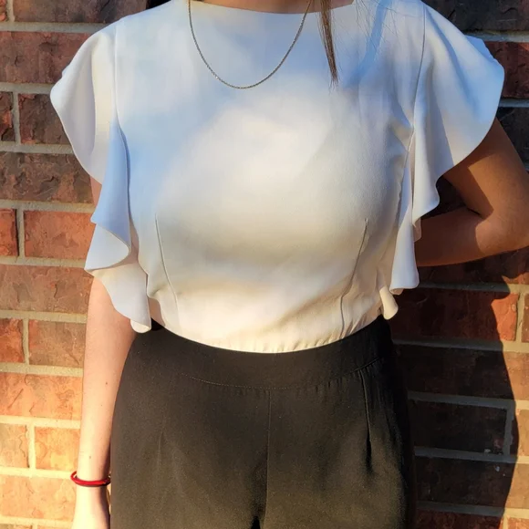 ASOS Jumpsuit Womens 8 Black White Ruffle Sleeve Colorblock Party One Piece - Picture 5 of 16